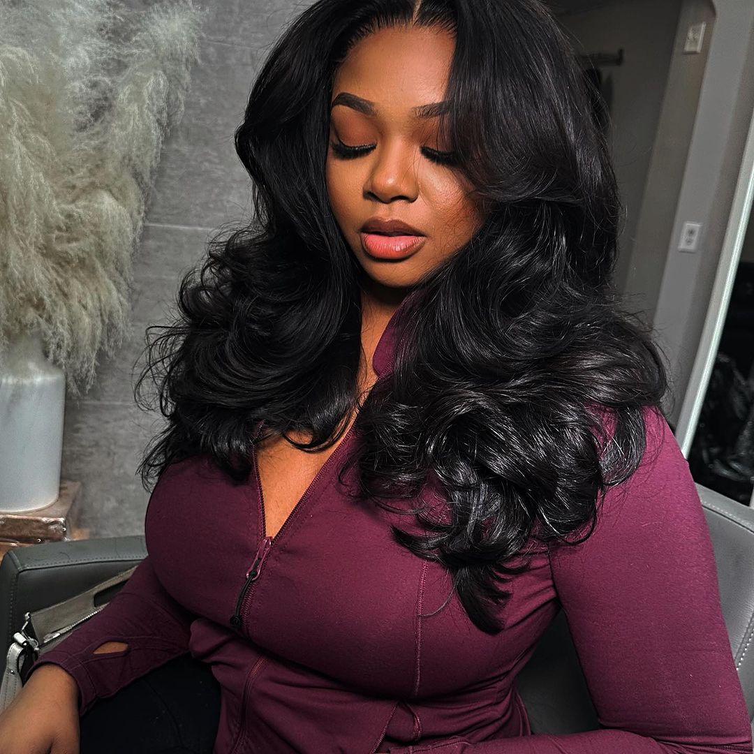Body Wave Curtain Bangs Wigs 13X4 HD Lace Front Human Hair Wig With Bangs Pre Plucked Natural Hairline