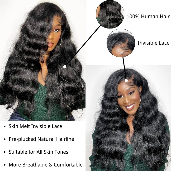 Geetahair Upgrade HD Lace Body Wave Wig With Pre Plucked Natural Hairline Lace Front Wigs Match All Skin Color