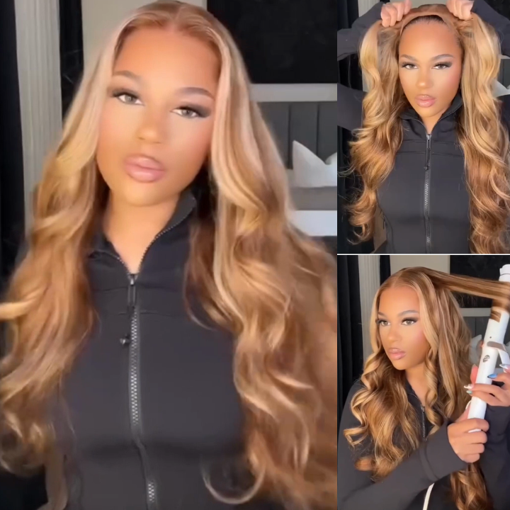 Body Wave Hair Honey Blonde Highlight 13x4 Hd Transparent Lace Front Wig 100% Virgin Human Hair Wig-Geeta Hair