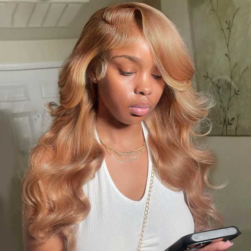 Body Wave Light Flaxen Brown Human Hair Wigs 13x4 Lace Front Cozy Blonde Glueless Wigs 250% Density
