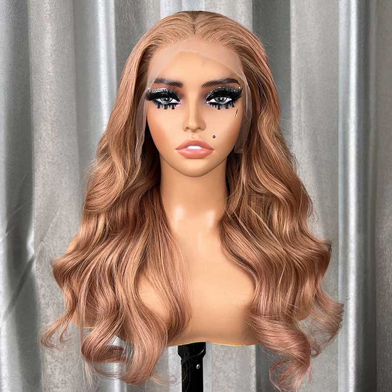 Body Wave Light Flaxen Brown Human Hair Wigs 13x4 Lace Front Cozy Blonde Glueless Wigs 250% Density