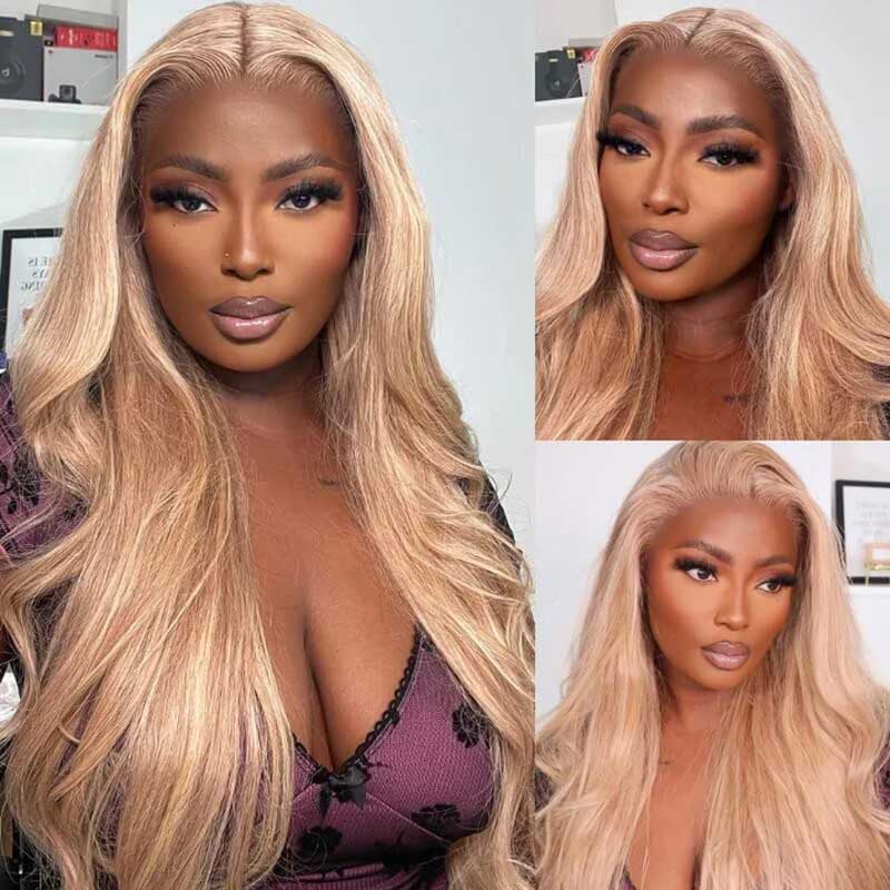 Body Wave Light Flaxen Brown Human Hair Wigs 13x4 Lace Front Cozy Blonde Glueless Wigs 250% Density