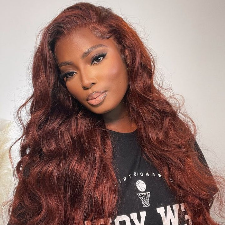13x4 Reddish Brown HD Lace Front Human Hair Wigs Auburn Body Wave Transparent Lace Wig - Geeta Hair