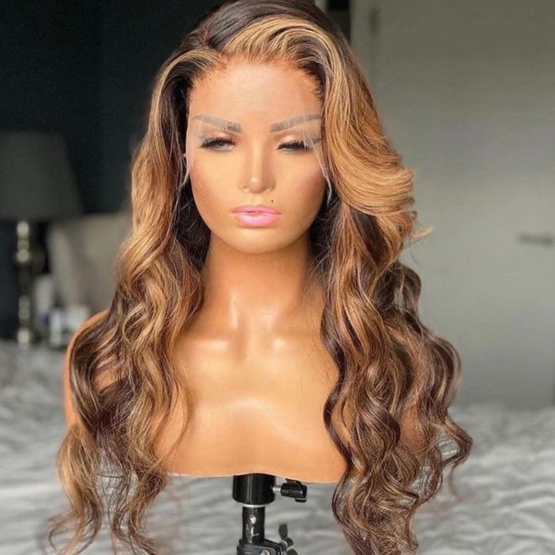 Geetahair HD Lace Honey Blonde Highlight Body Wave Wig Undetectable Clear Lace Human Hair With Baby Hair