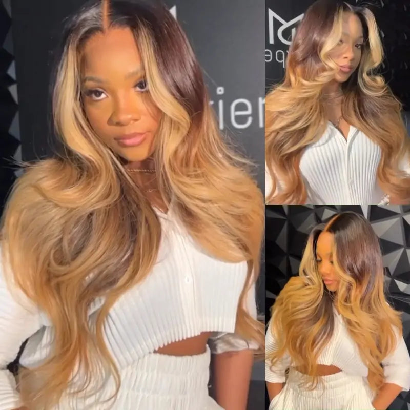 Body Wave Wig T1B/27 Ombre Blonde 13x4 Lace Front Wig Colorful Human Hair Wigs 250% Density