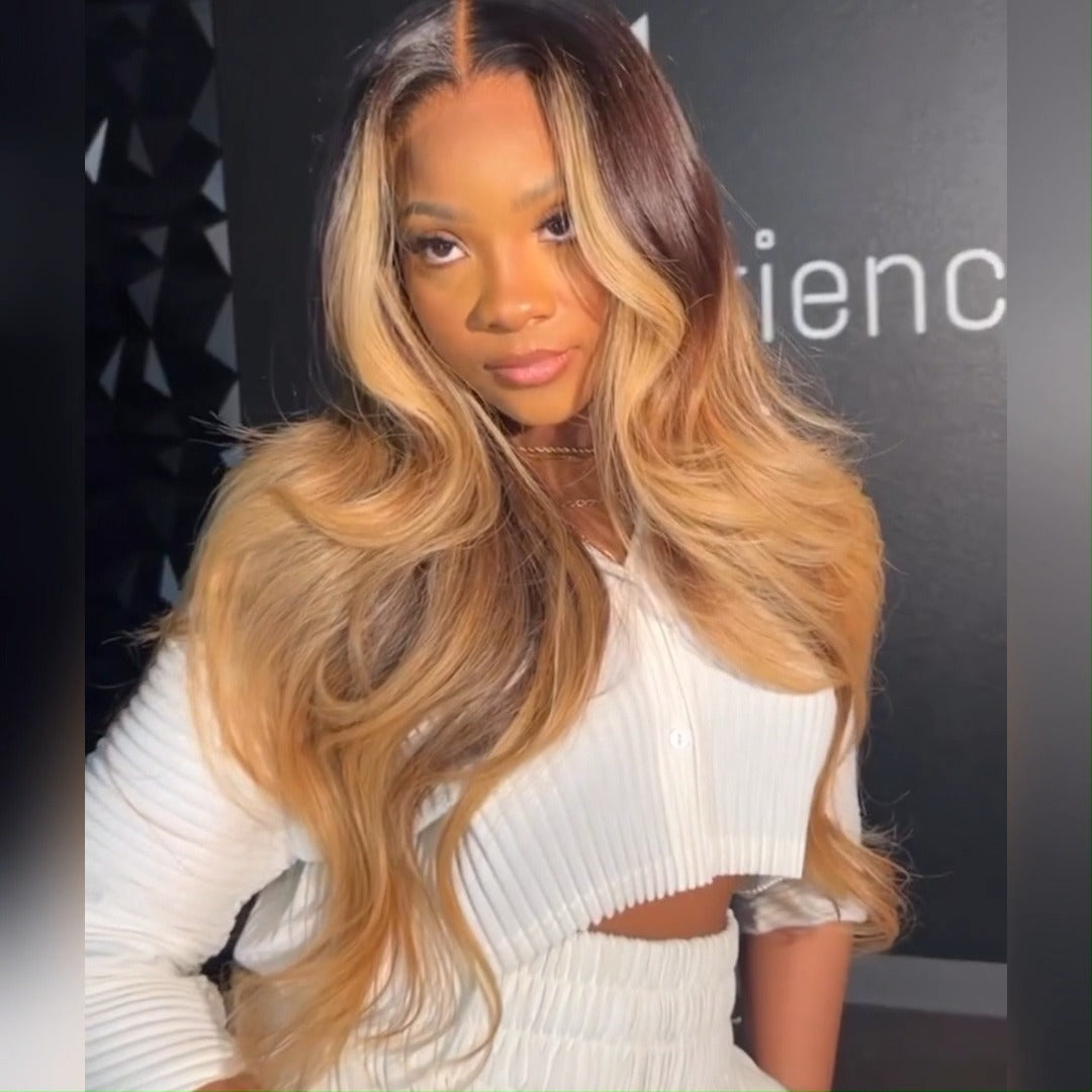 Body Wave Wig T1B/27 Ombre Blonde 13x4 Lace Front Wig Colorful Human Hair Wigs 250% Density
