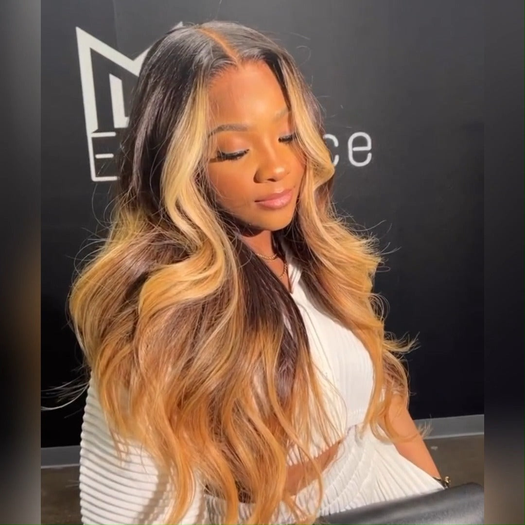 Body Wave Wig T1B/27 Ombre Blonde 13x4 Lace Front Wig Colorful Human Hair Wigs 250% Density