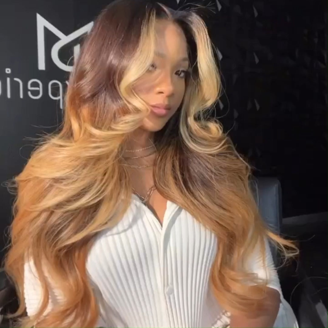 Body Wave Wig T1B/27 Ombre Blonde 13x4 Lace Front Wig Colorful Human Hair Wigs 250% Density