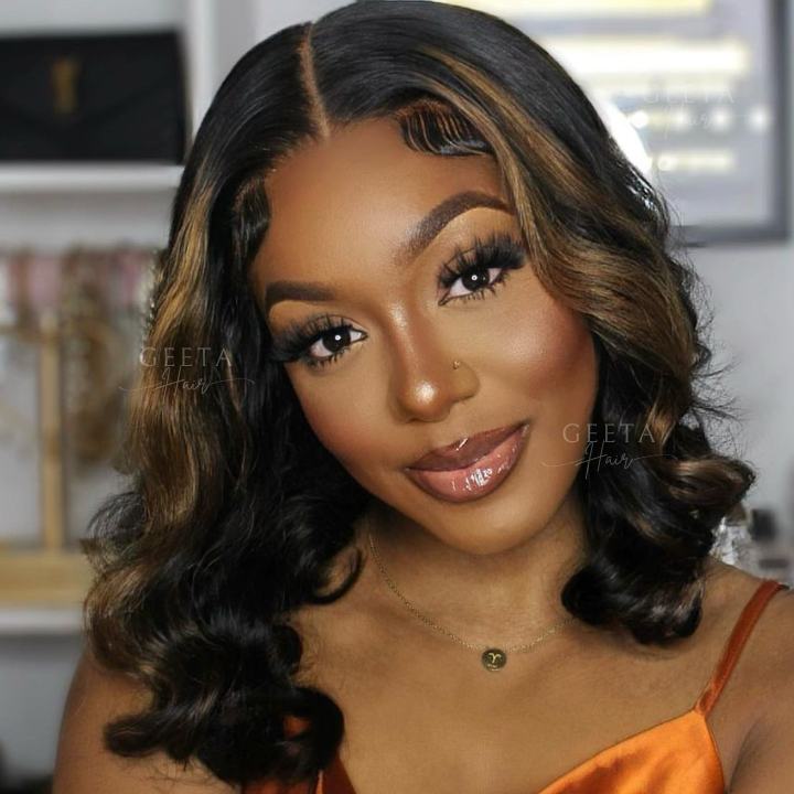 Highlight Honey Blonde Body Wavy 13x4 Lace Front Short Bob Wig Glueless Human Hair Wig-Geeta Hair