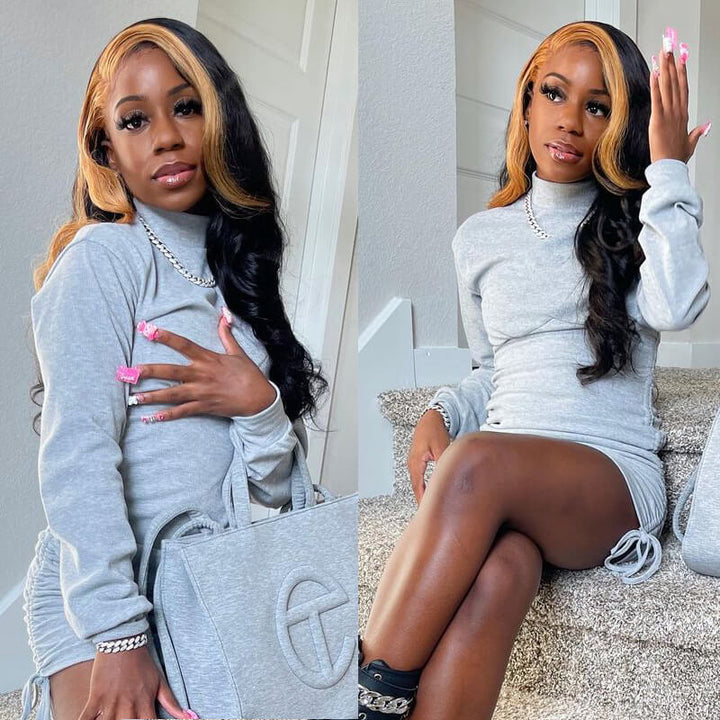 Skunk Stripe Wig Body Wave Hair Highlight TL27 Ombre Color 13x4 HD Lace Front Wig 100% Virgin Human Hair Wig-Geeta Hair