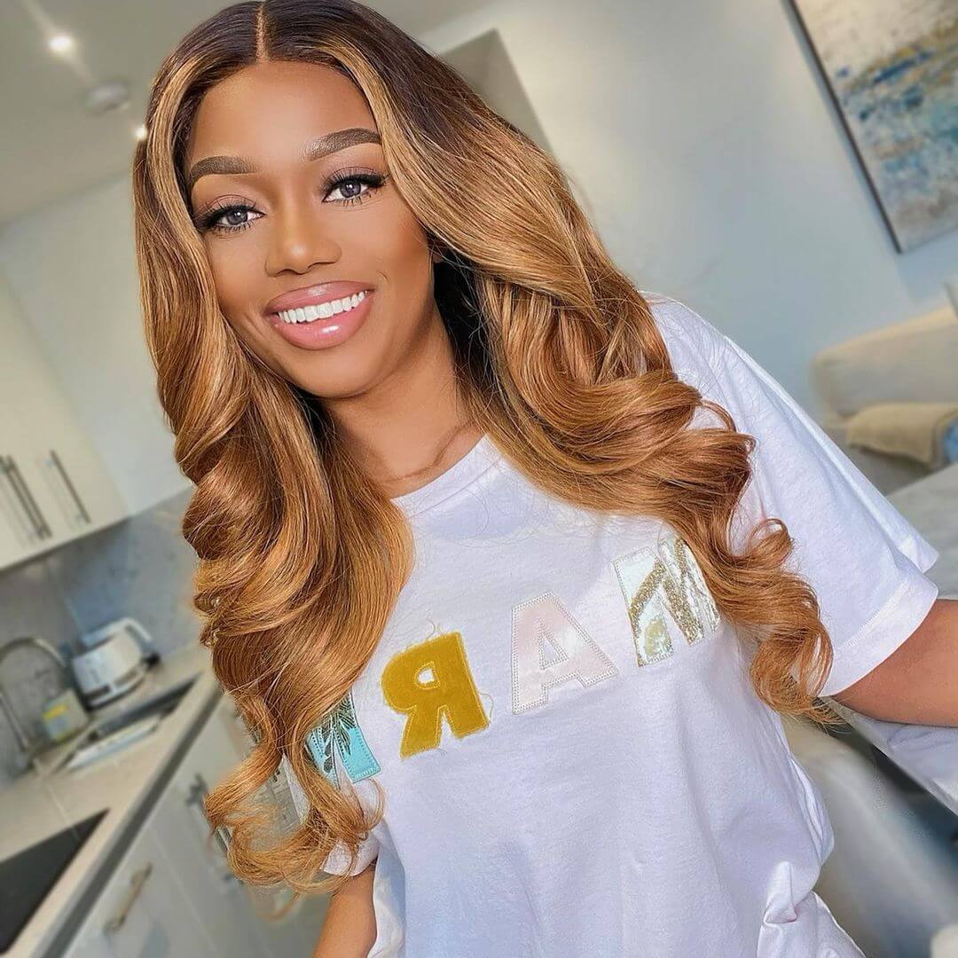 Body Wave Hair 1b/30 Ombre Honey Brown Color Guleless T Part Lace Frontal Wig 100% Virgin Human Hair Wigs-Geeta Hair
