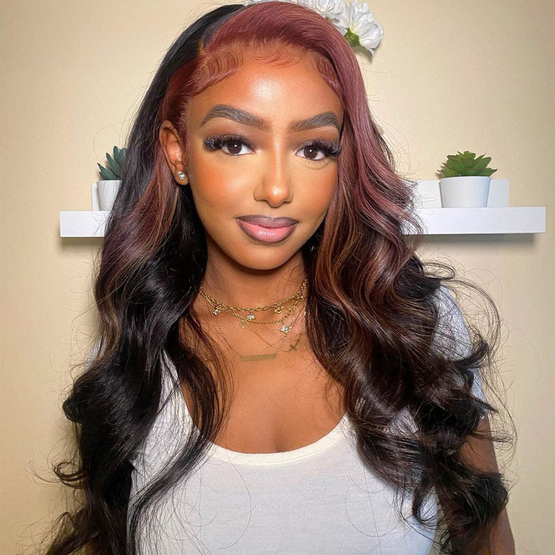 Dry Rose Highlight Ombre Color Wig 13x4 Transparent Lace Frontal Body Wave Hair Pre Plucked With Baby Hair-Geetahair