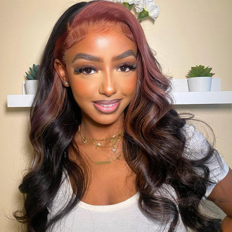 Dry Rose Highlight Ombre Color Wig 13x4 Transparent Lace Frontal Body Wave Hair Pre Plucked With Baby Hair-Geetahair