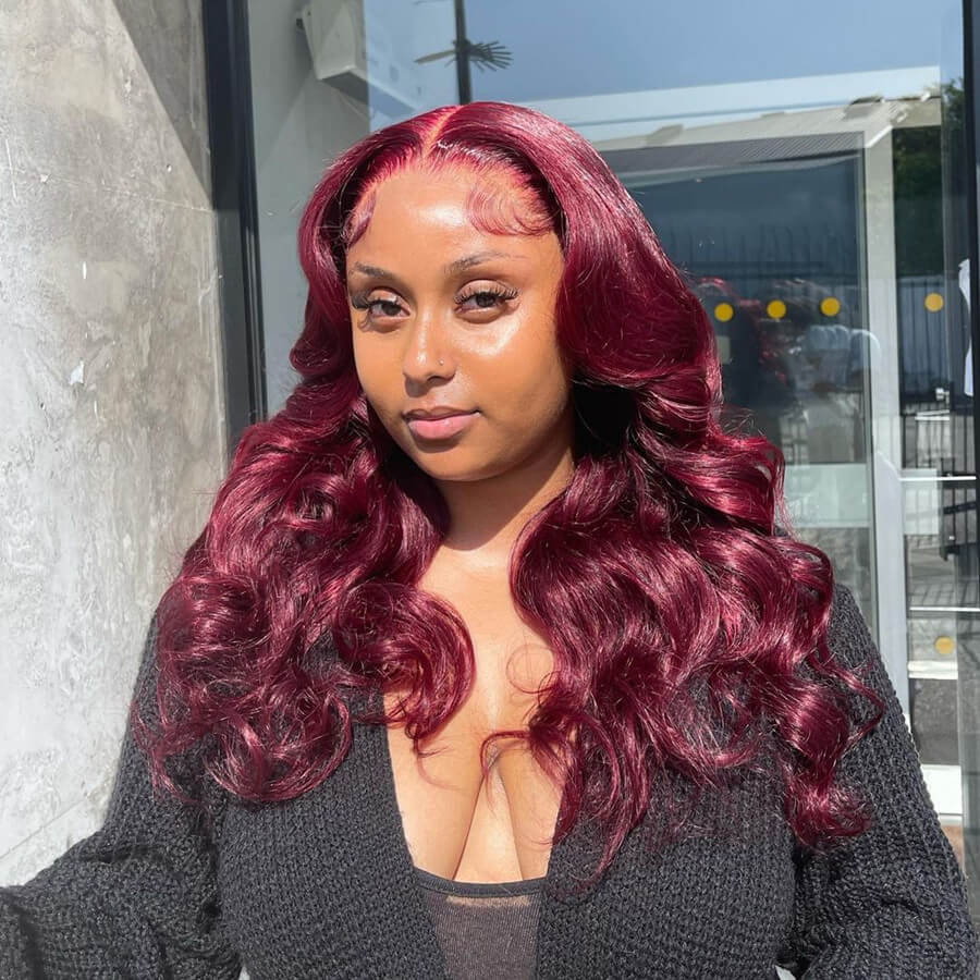 Body Wave Hair 99j Burgundy T Part Lace Front Wig 100% Virgin Real Human Hair Wig-Geeta Hair