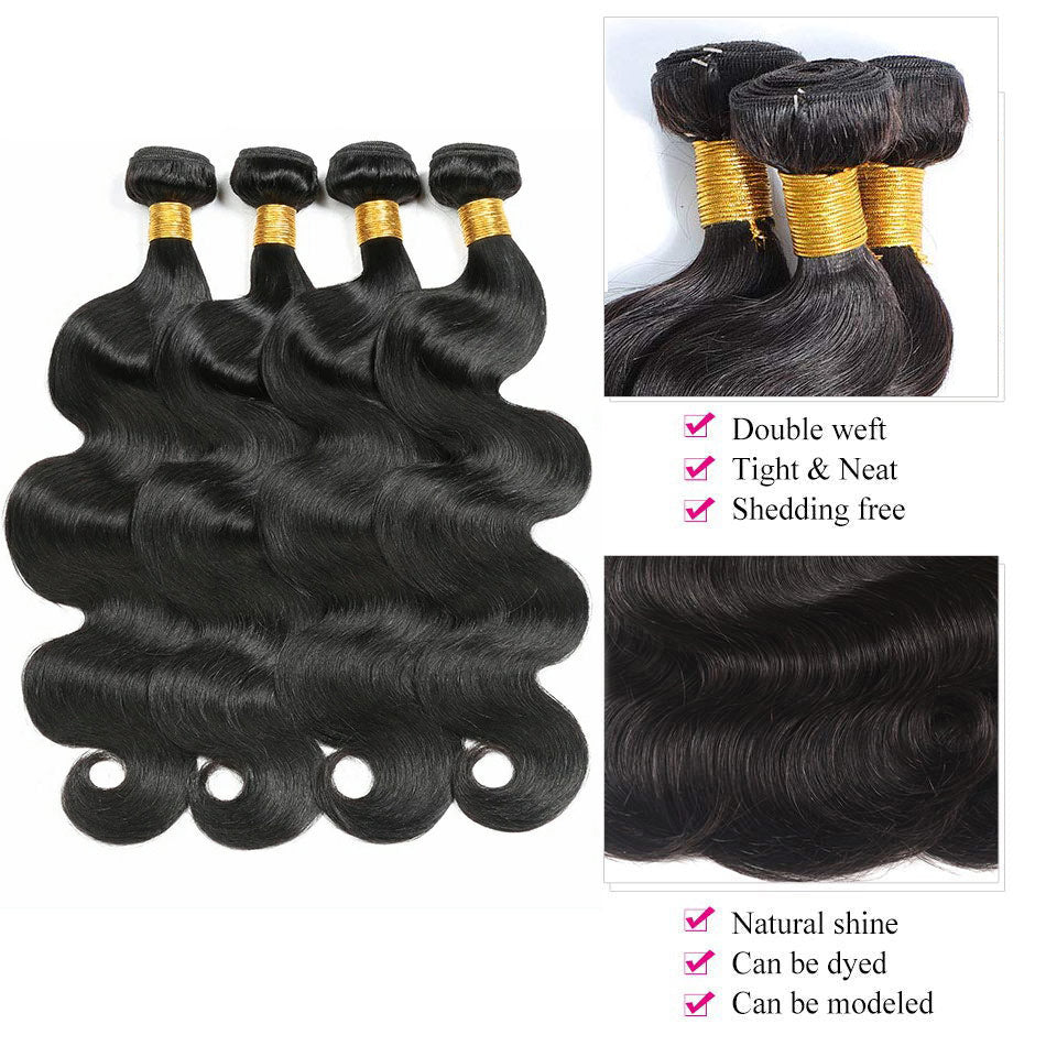 Geeta Hair Body Wave Hair 4 Bundles With 13x4 Lace Frontal Virgin Human Hair