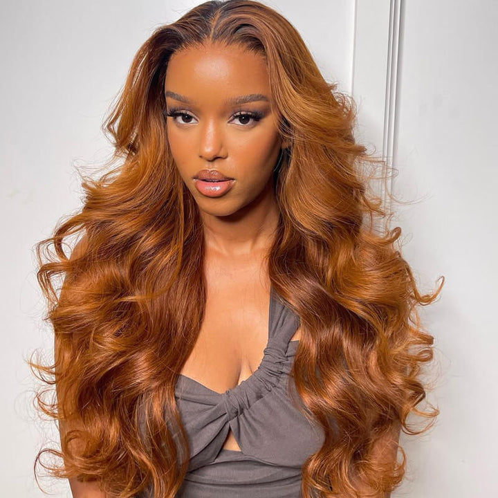 Buy 1 Get 1 Free: Glueless Ombre Brown Body Wave Human Hair HD Lace Front Wigs - Flash Sale