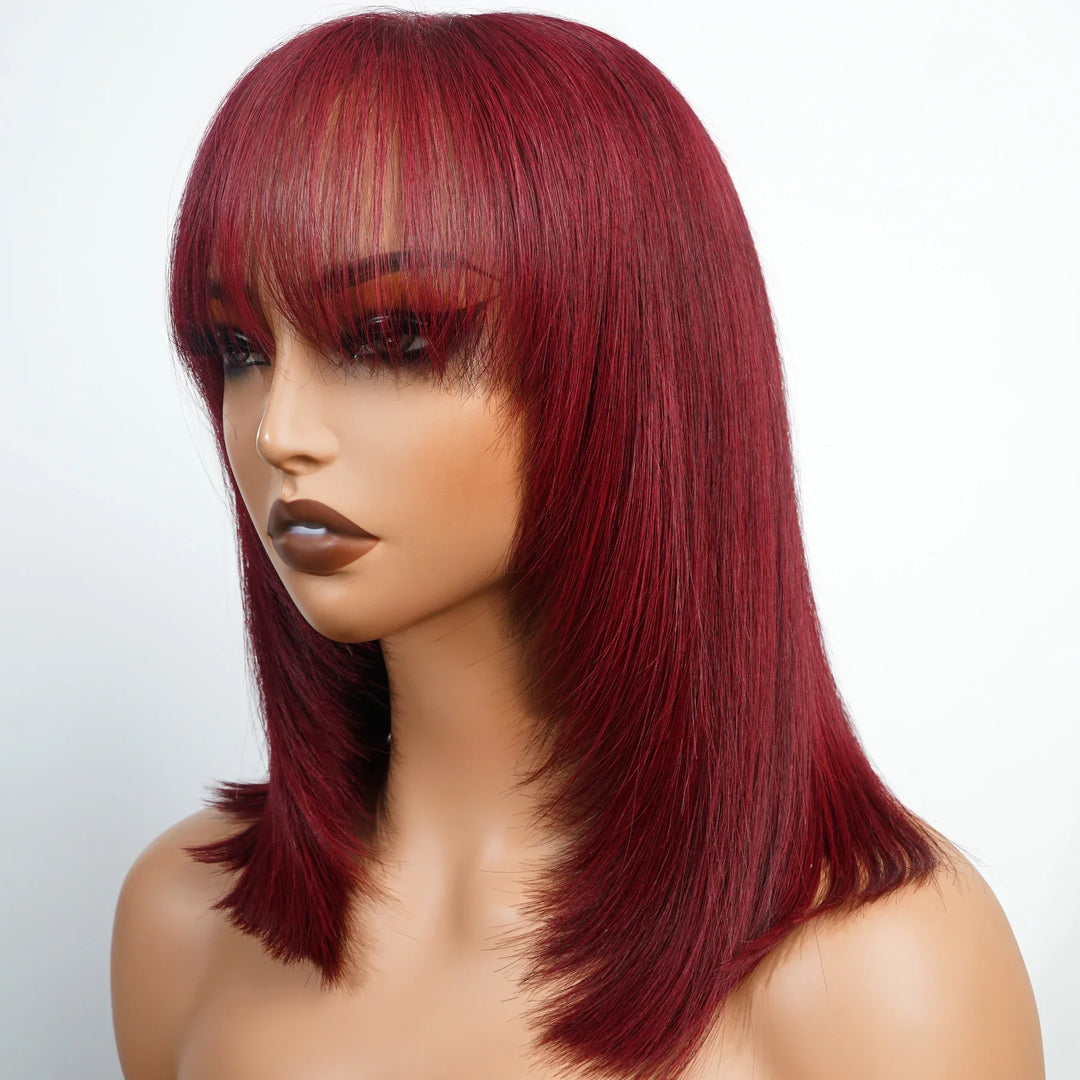 Bogo Sale $199= 16” Braided Water Wave Wig + 14” 99J Straight Bangs Wig