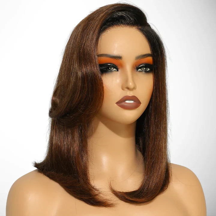 Bogo Sale $279= 24" Ginger Straight Wig + 14" Dark Root Brown Straight Bob Wig