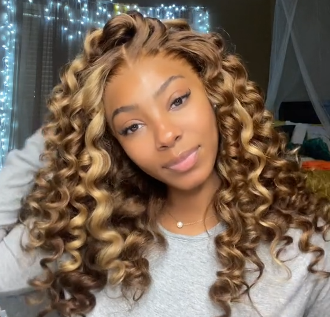 Highlight Honey Blonde Wand Curl Hair 13x4 Lace Front Wig Bouncy Loose Curly Transparent Lace Human Hair wigs - Geeta Hair
