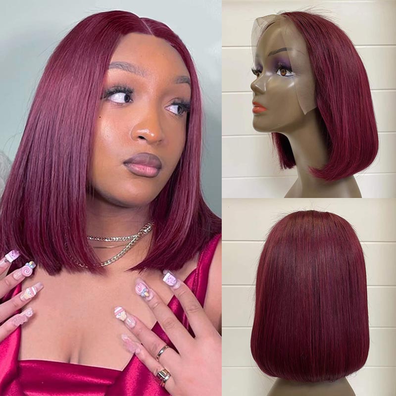 Ginger/Klein Blue/99J Burgundy/Pink HD Lace Wig Long Short Bob Straight Hair Wig 10-16 Inch 13x4 Lace Front Wig 4x4 Closure Human Hair Wig-Geeta Hair