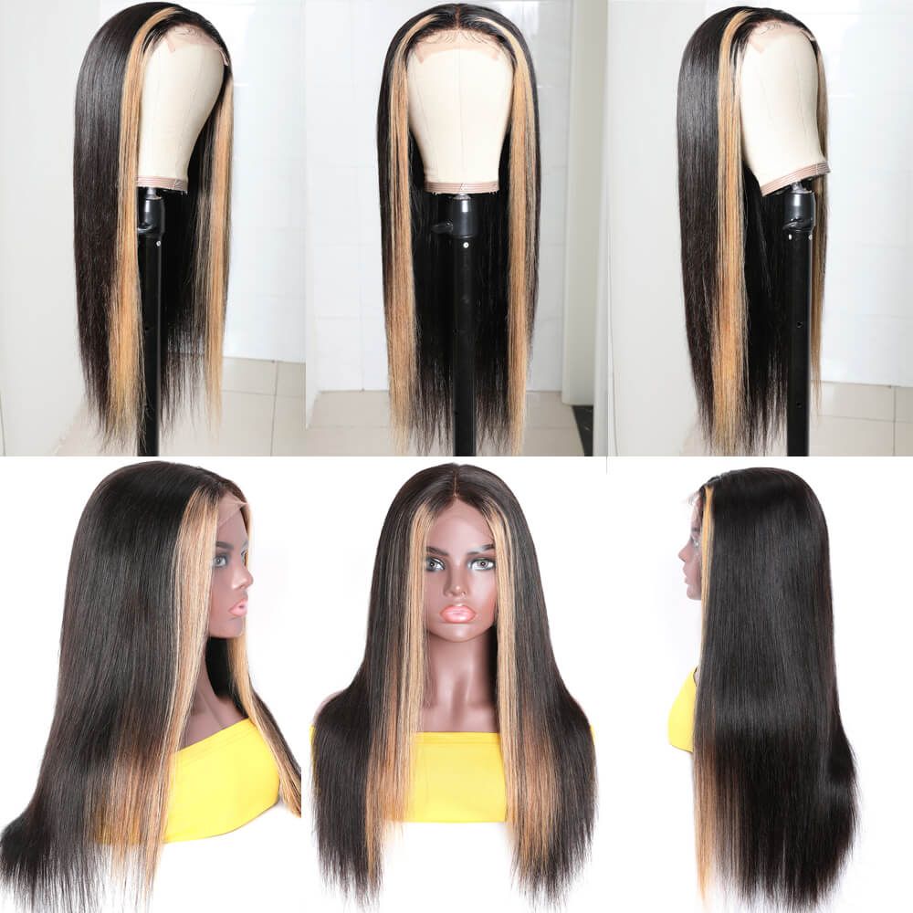Graduation Season Special 38% Off Highlight Ombre TL/27 Skunk Stripe Bone Straight Hair Wig 13x4 HD Lace Front Human Hair Wigs