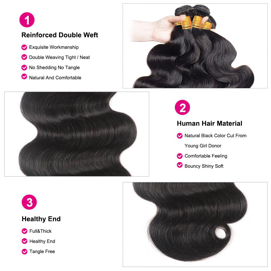 Geeta Hair Body Wave Hair 4 Bundles With 13x4 Lace Frontal Virgin Human Hair
