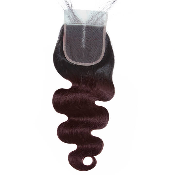 GeetaHair Brazilian Body Wave 3 Bundles With 4x4 Lace Closure Ombre Burgundy 100% Real Human Hair Extensions