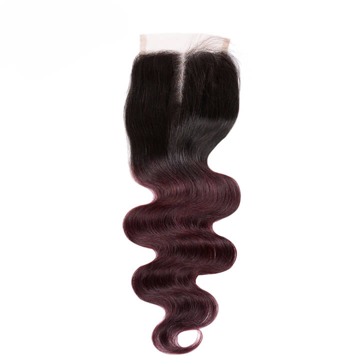 GeetaHair Brazilian Body Wave 3 Bundles With 4x4 Lace Closure Ombre Burgundy 100% Real Human Hair Extensions