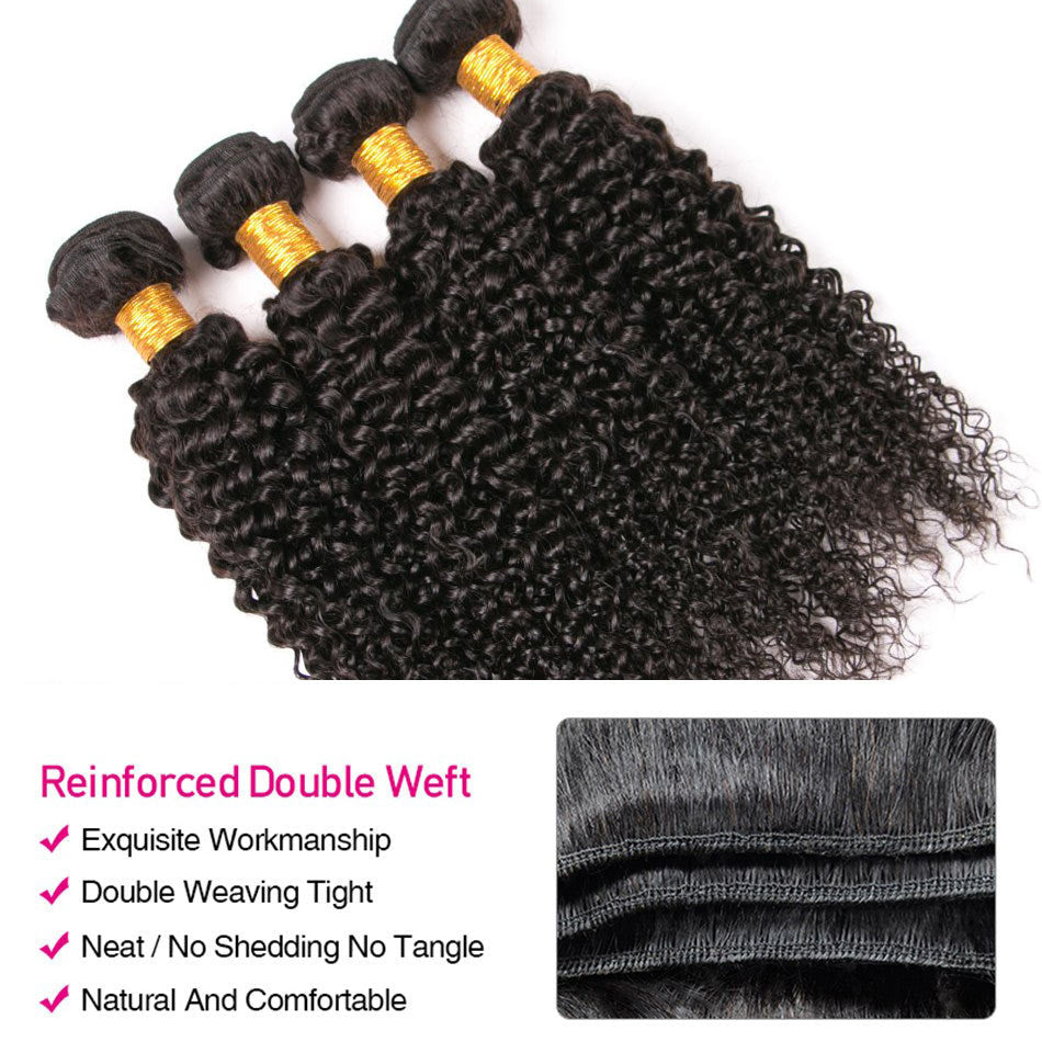 GeetaHair Kinky Curly Hair 4 Bundles With 4x4 Lace Closure Virgin Human Hair