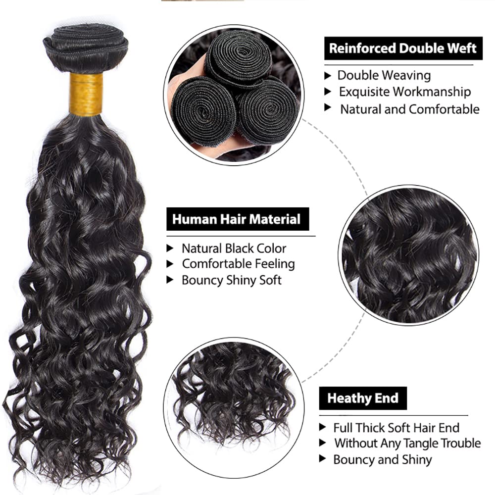 GeetaHair Water Wave 4 Bundles with 13x4 Lace Frontal Best Virgin Human Hair