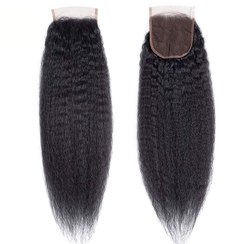 Geetahair Kinky Straight Hair 4 Bundles With 4x4 Lace Closure Human Hair Extensions