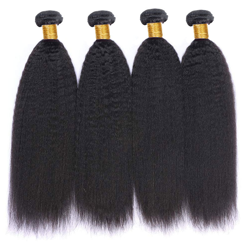 Geetahair Kinky Straight Hair 4 Bundles With 4x4 Lace Closure Human Hair Extensions