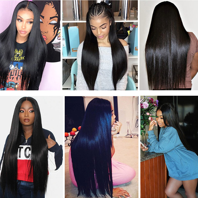 GeetaHair Straight Hair 4 Bundles with 4x4 Lace Closure 100% Unprocessed Human Hair