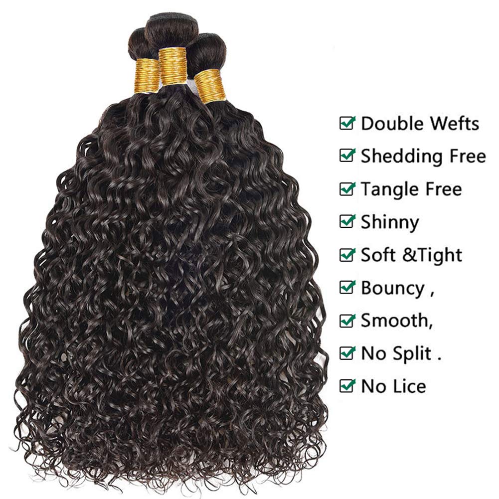 Geetahair Water Wave Hair 3 Bundles with 4x4 Lace Closure 100% Virgin Human Hair on Sale