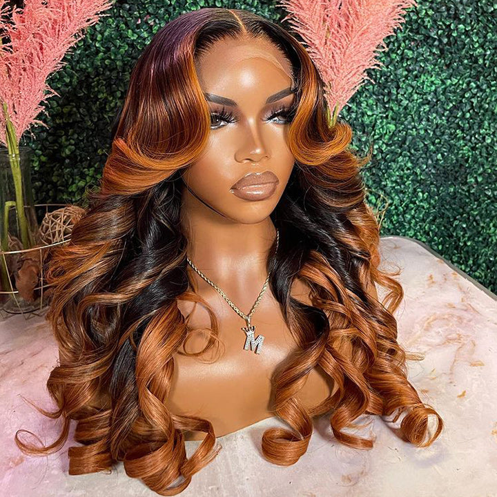 No Code Need: Brown Balayage On Black Hair Body Wave Highlight Hd Transparent Lace Human Hair Wigs-Geeta Hair