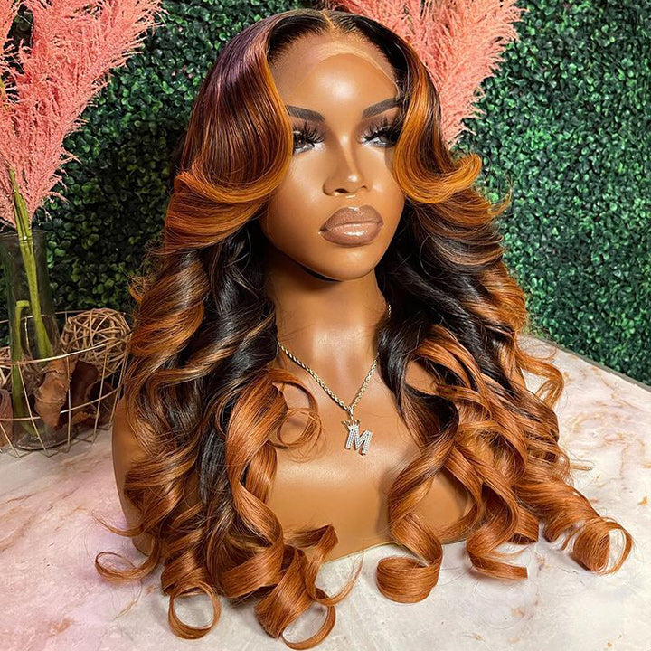 No Code Need: Brown Balayage On Black Hair Body Wave Highlight Hd Transparent Lace Human Hair Wigs-Geeta Hair