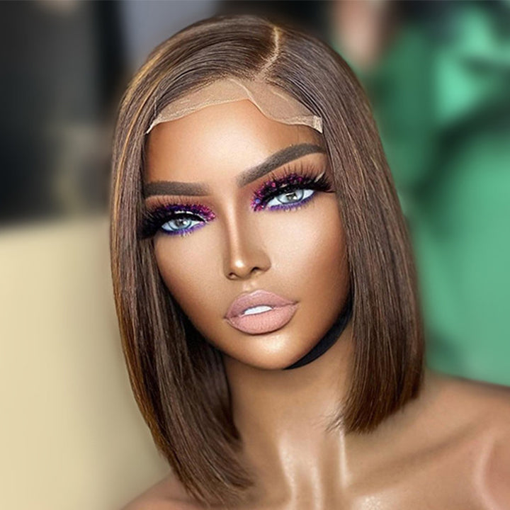 50%+Extra $100 OFF : Brown 4x4 HD Colored Bone Straight Human Short Bob Hair-Flash Sale, Only 2 Days