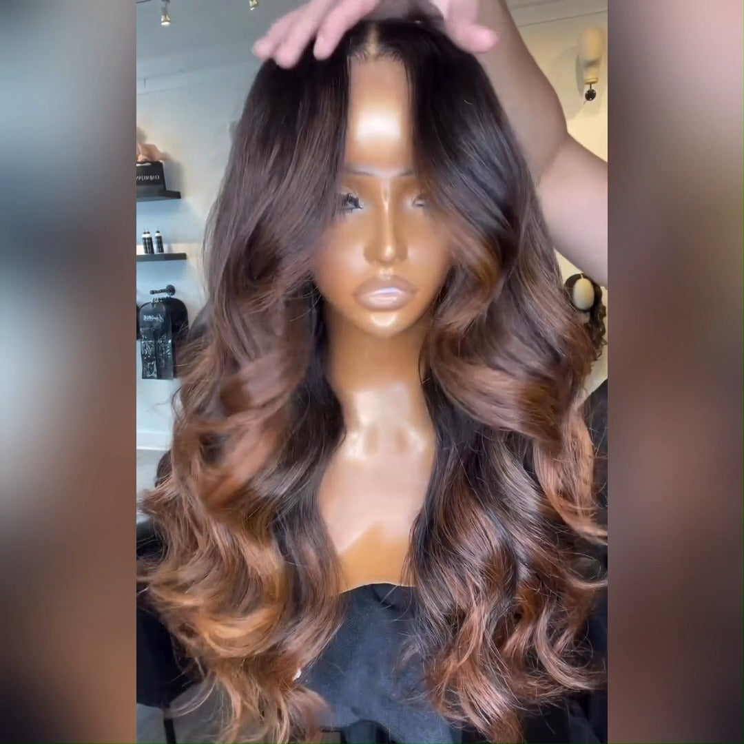 Brown Ombre Glueless Wigs Body Wave 13x4 Lace Front Wigs Ombre Colored Human Hair Wigs