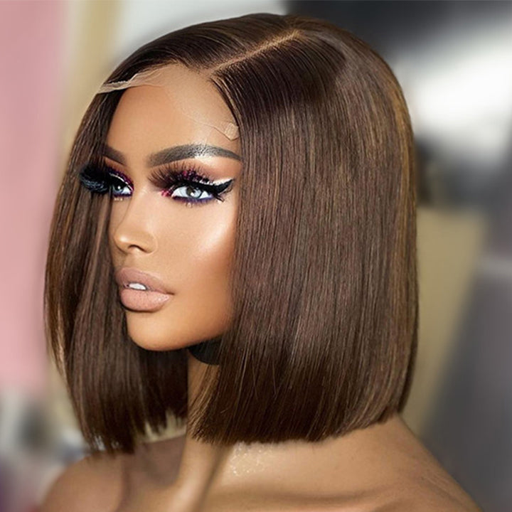 Brown 13x4 HD Lace Frontal Bob Wig Colored Bone Straight Human Hair Short Bob Wigs