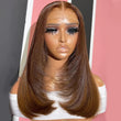 Chocolate Brown Short Bob Wig Layered Straight Human Hair Wigs 13X4 Lace Wigs For Black Women 180% Density Human Hair Lace Frontal Wigs