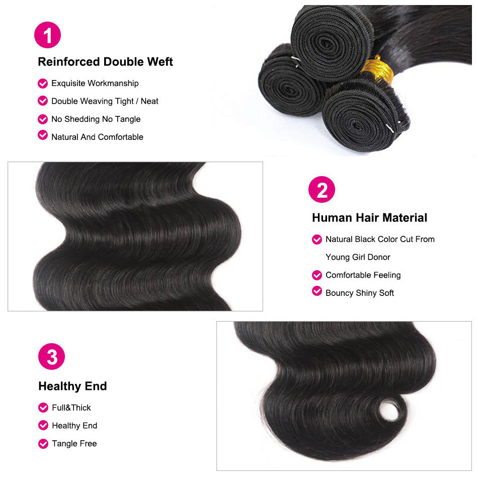 GeetaHair 4 Bundles With 4x4 Lace Closure Body Wave 100% Unprocessed Human Hair