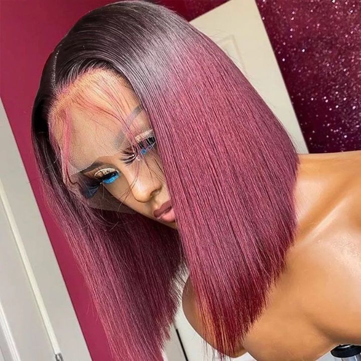 Burgundy 99J Straight Short Bob Wig 4x4/13x4 Lace  100% Human Hair Bob Wigs For Black Women-Geeta Hair