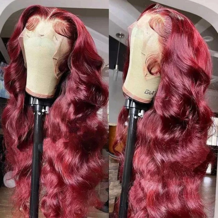 Burgundy Body Wave HD Lace Front Wig 99j Colored Glueless Pre Plucked Nature Hairline Human Hair Wigs-GeetaHair