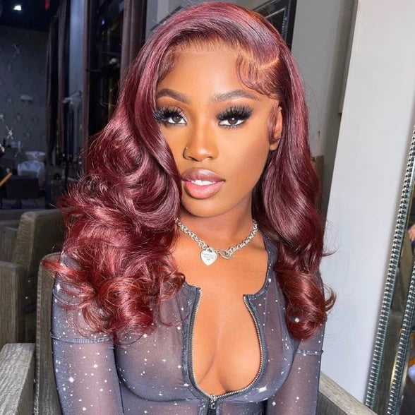 Burgundy Body Wave HD Lace Front Wig 99j Colored Glueless Pre Plucked Nature Hairline Human Hair Wigs-GeetaHair