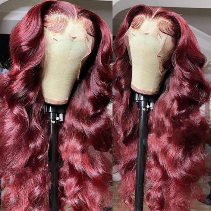 Burgundy Body Wave HD Lace Front Wig 99j Colored Glueless Pre Plucked Nature Hairline Human Hair Wigs-GeetaHair