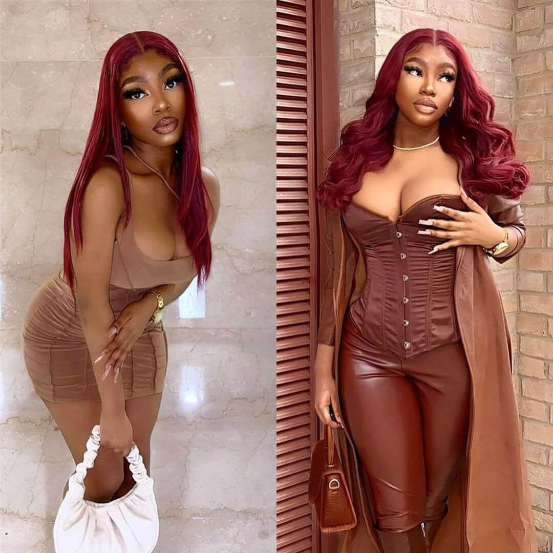 Long Straight Hair 99j Burgundy T Part Lace Front Wig Glueless Pre Plucked With Baby Hair 100% Virgin Human Hair Wig-Geeta Hair