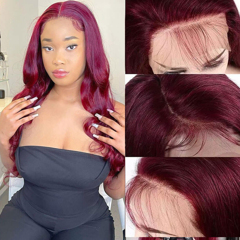 Body Wave Hair 99j Burgundy T Part Lace Front Wig 100% Virgin Real Human Hair Wig-Geeta Hair