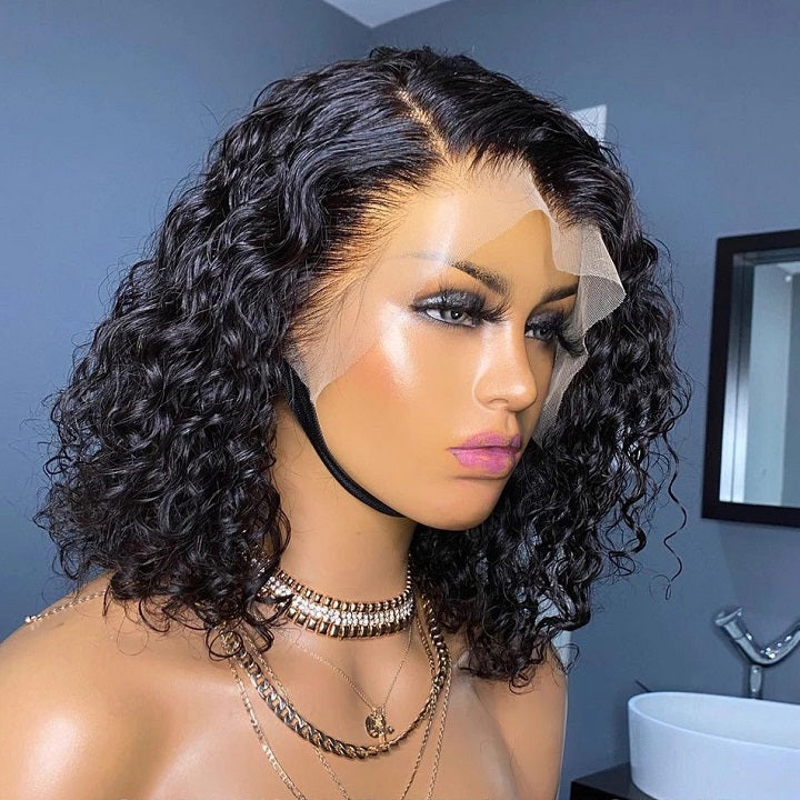 Buy 1 Get 1 Free: Water Wave 4X4 Lace Closure Human Hair Bob Wig- Flash Sale