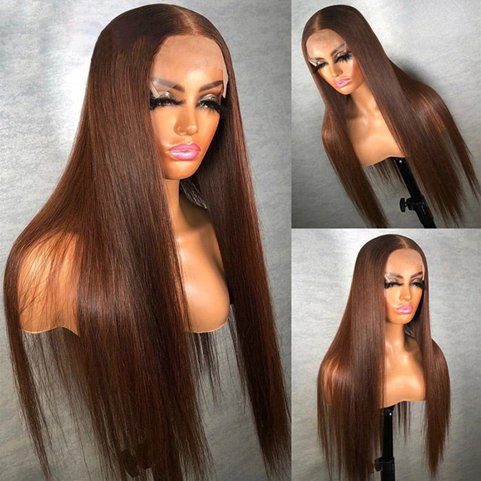 Chestnut Brown Straight Lace Front Wig 13x4 HD Lace Frontal/4x4 Lace Closure 100% Virgin Hunam Hair Wigs-Geeta hair