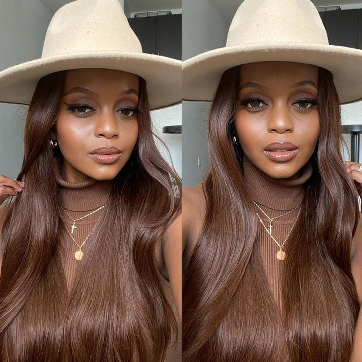 Chestnut Brown Straight Lace Front Wig 13x4 HD Lace Frontal/4x4 Lace Closure 100% Virgin Hunam Hair Wigs-Geeta hair